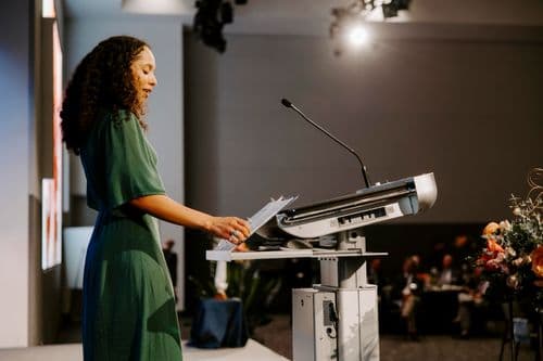 Institute scholar giving a professional speech